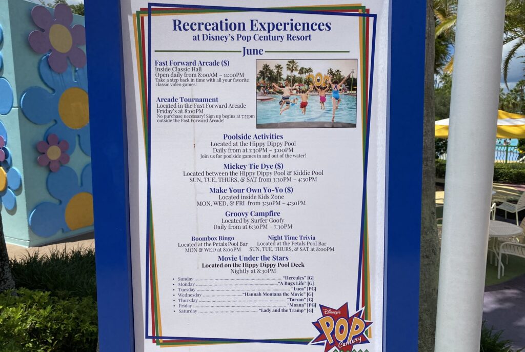 activity schedule pop century