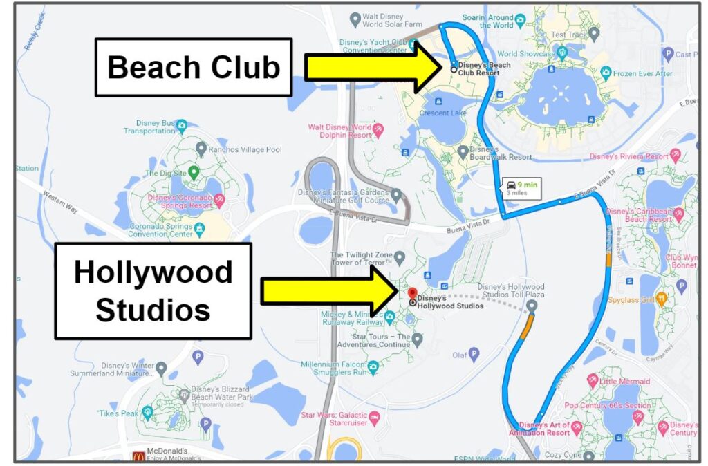 driving to hollywood studios from beach club