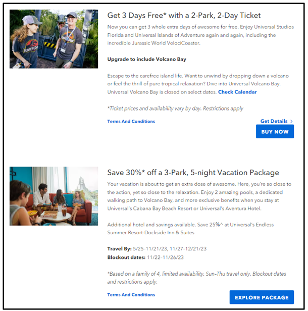 Universal Four Day Single Park Tickets