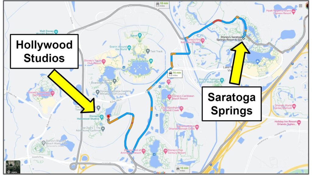 saratoga springs to hollywood studios