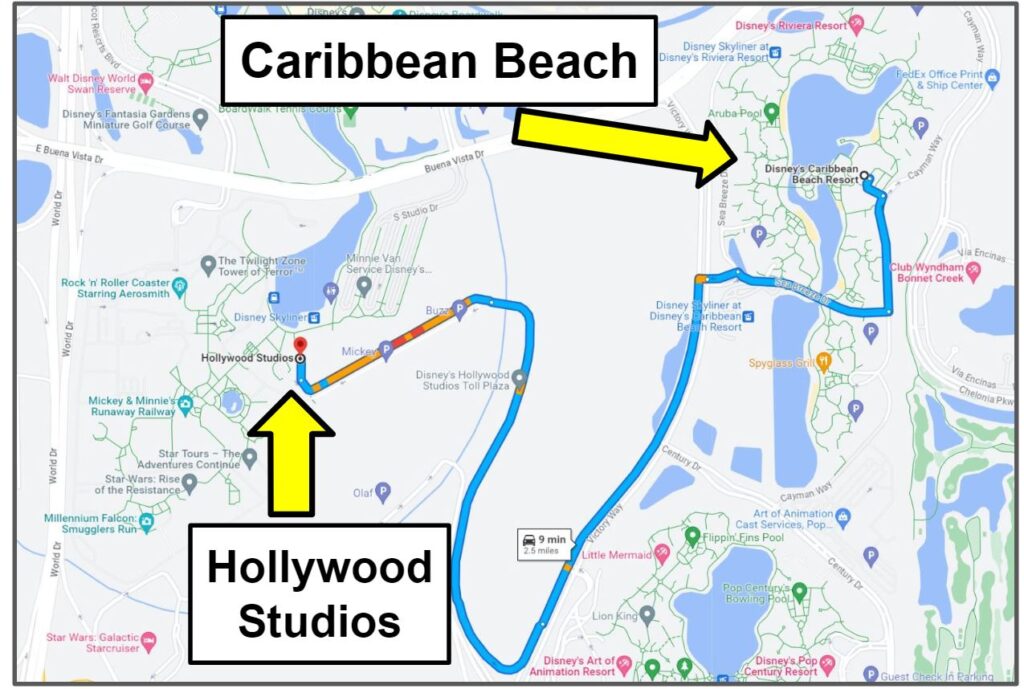 Caribbean Beach to Hollywood Studios