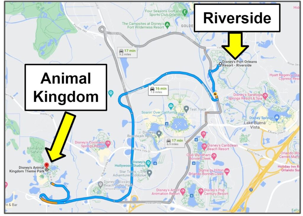 drive yourself from Port Orleans Riverside to Animal Kingdom