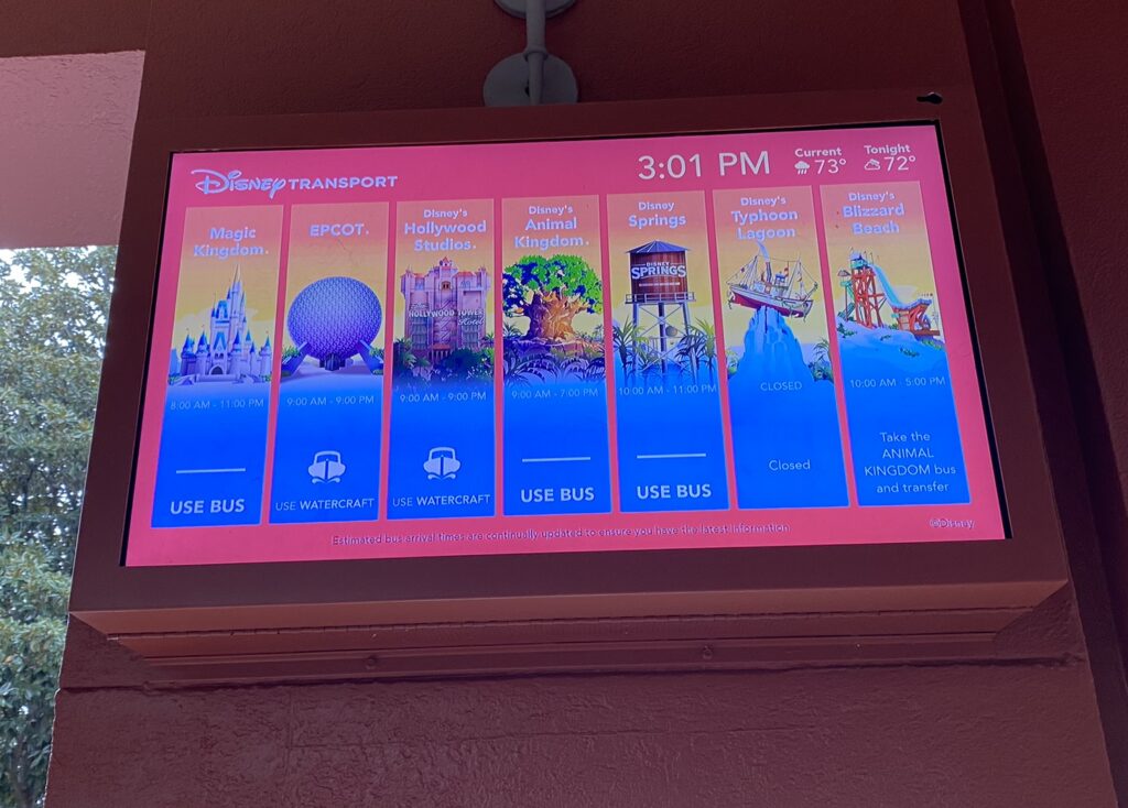 bus screen at the dolphin resort