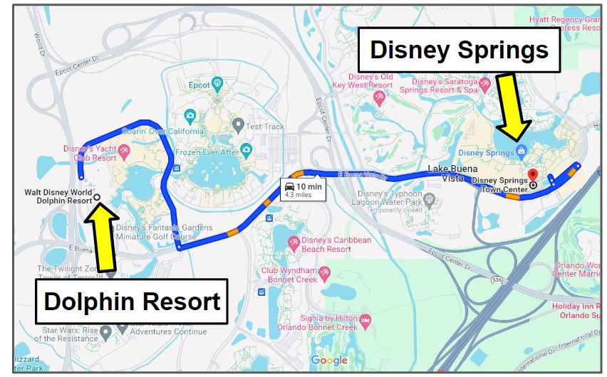 driving from Dolphin resort to disney springs