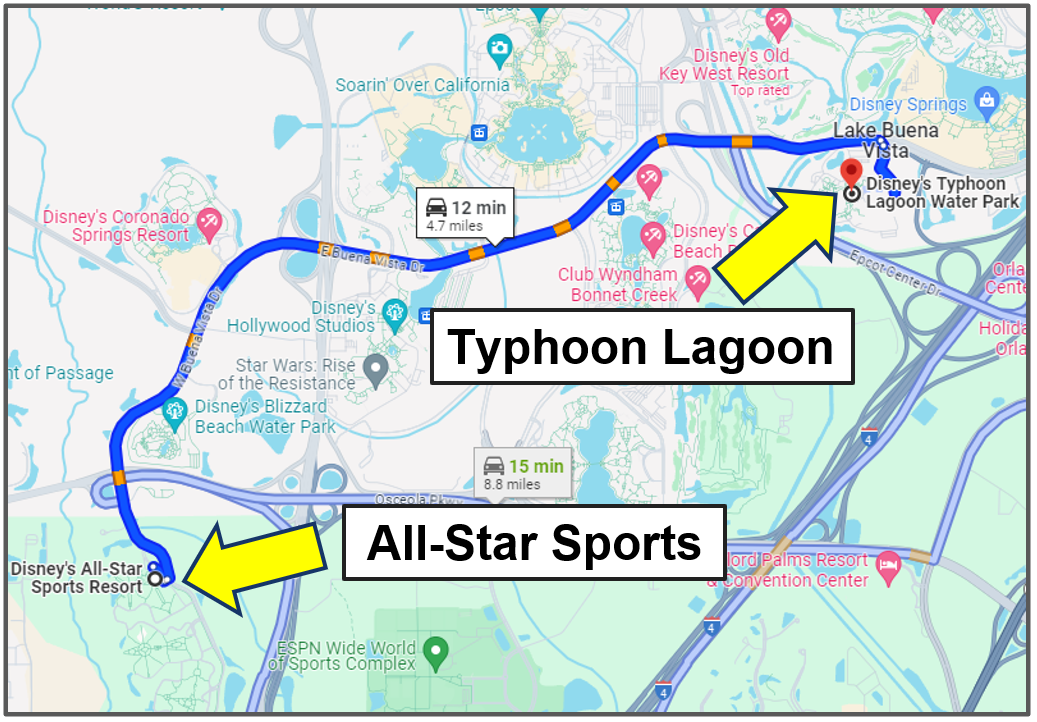 drive yourself from all-star sports to typhoon lagoon