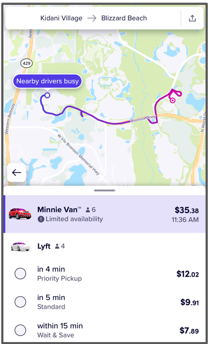 animal kingdom lodge to blizzard beach by lyft