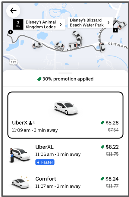 animal kingdom lodge to blizzard beach via uber