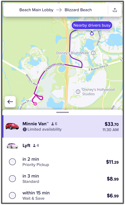 beach club to blizzard beach via lyft