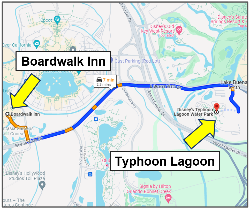 drive yourself from boardwalk to typhoon lagoon