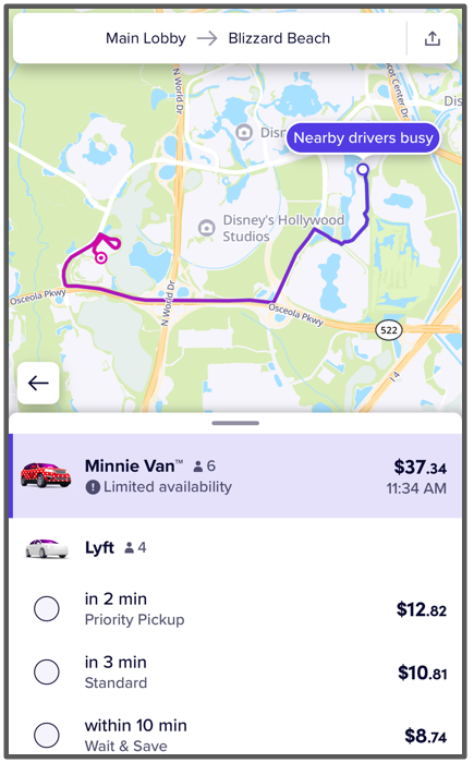 taking a lyft from caribbean beach to blizzard beach