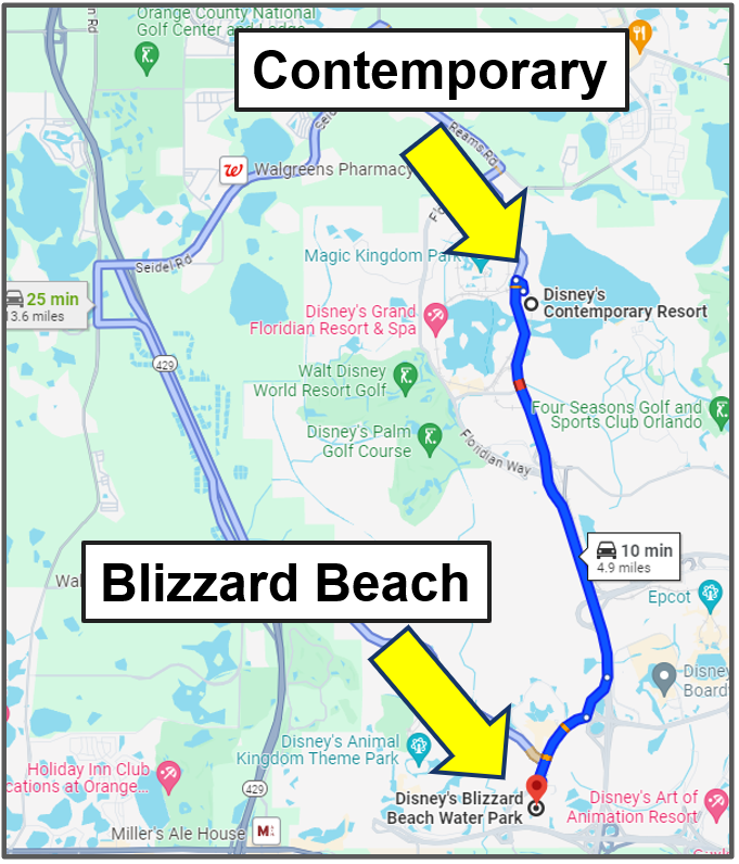 drive yourself from contemporary to blizzard beach