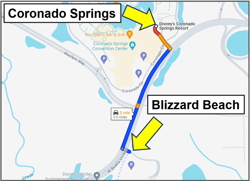 driving from coronado springs to blizzard beach