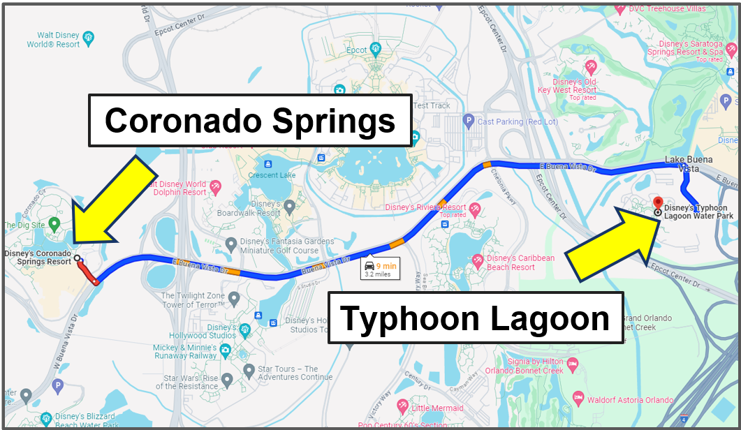 drive yourself from coronado springs to typhoon lagoon