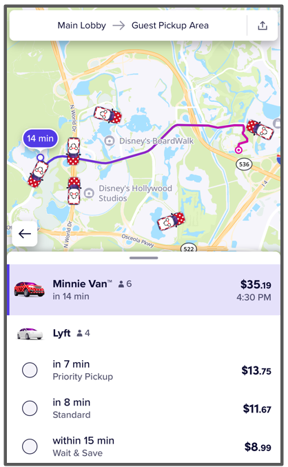 coronado springs to typhoon lagoon via lyft