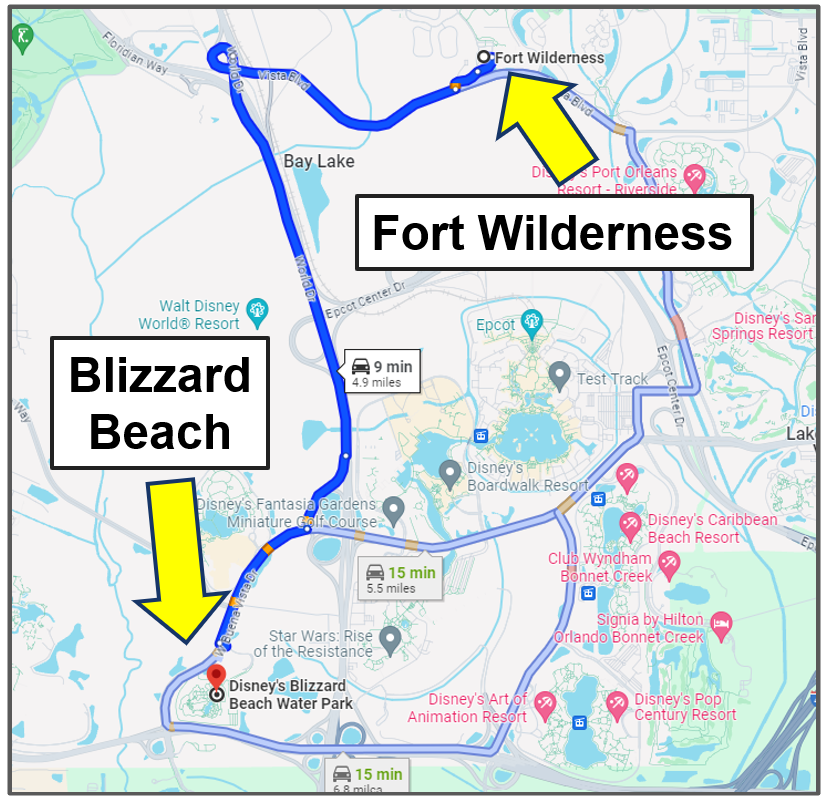 fort wilderness to blizzard beach - drive yourself