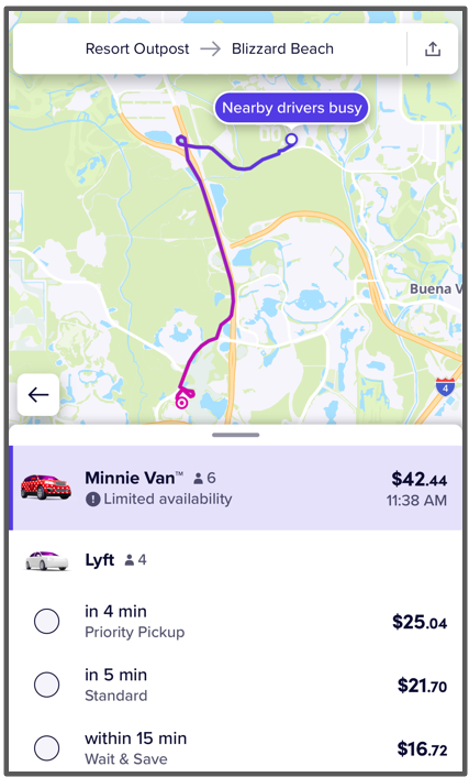 lyft from fort wilderness to blizzard beach