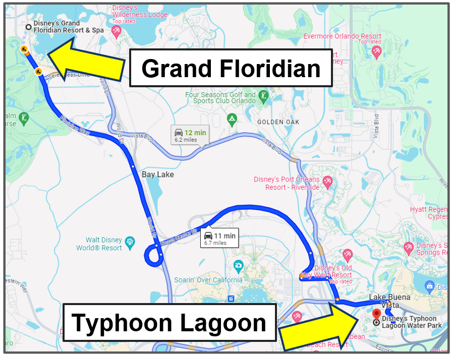 drive yourself from grand floridian to typhoon lagoon