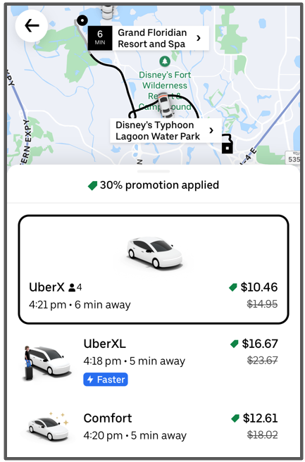 cost of uber from grand floridian to typhoon lagoon