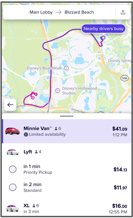 port orleans french quarter to blizzard beach via lyft