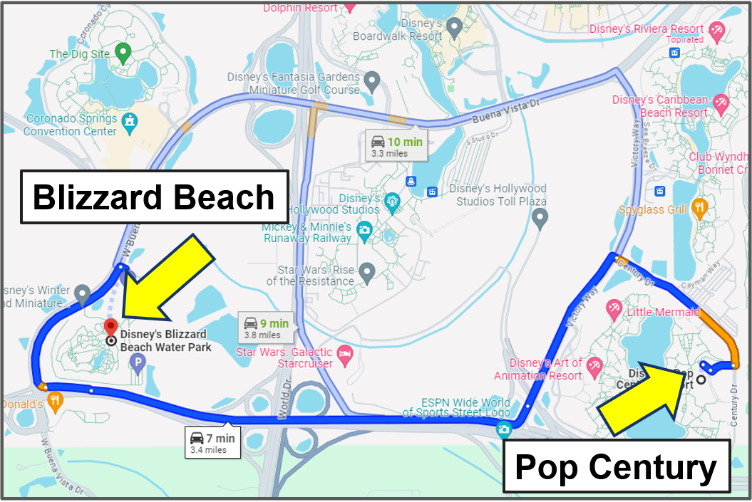 pop century to blizzard beach - driving