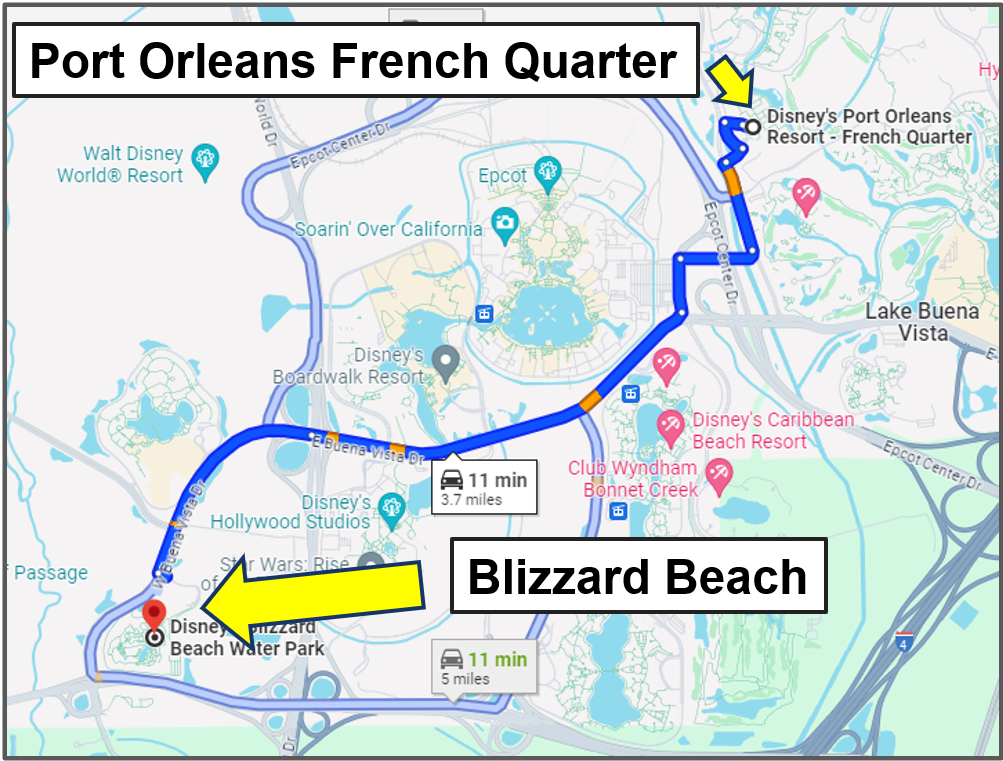 drive yourself from port orleans french quarter to blizzard beach