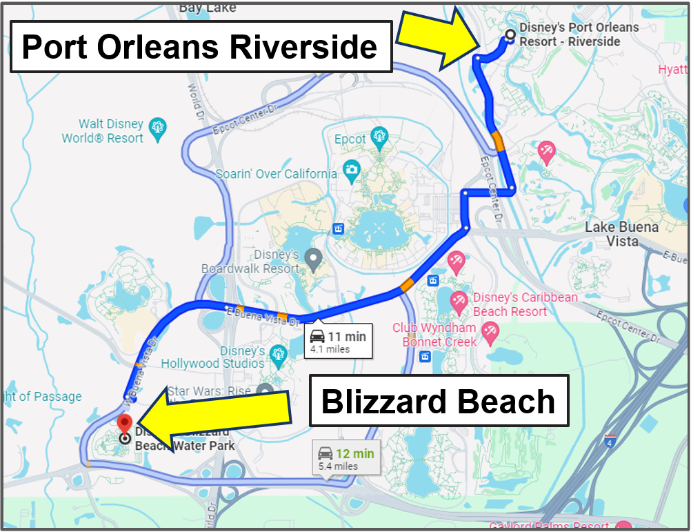 drive yourself from port orleans riverside to blizzard beach