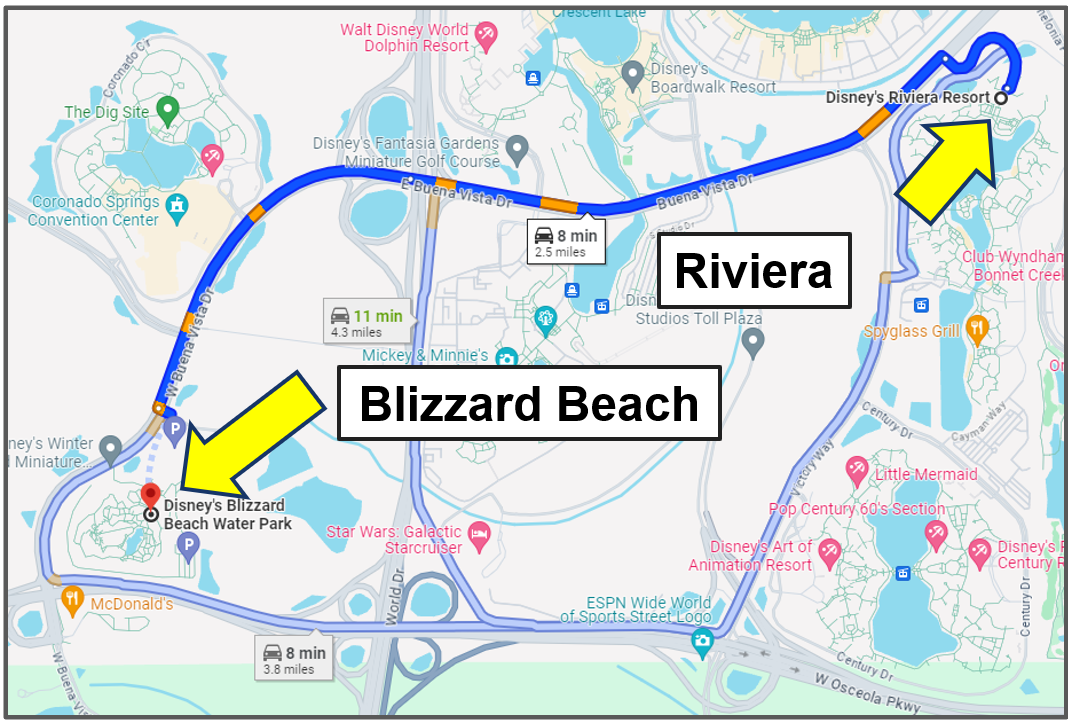 driving yourself from riviera to blizzard beach 