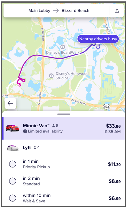 take a lyft from riviera to blizzard beach 