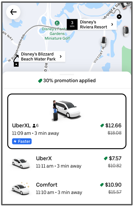 riviera to blizzard beach via uber