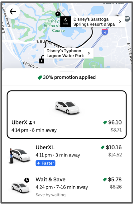 saratoga springs to typhoon lagoon by uber