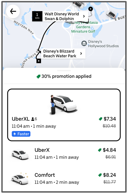 swan and dolphin to blizzard beach via uber