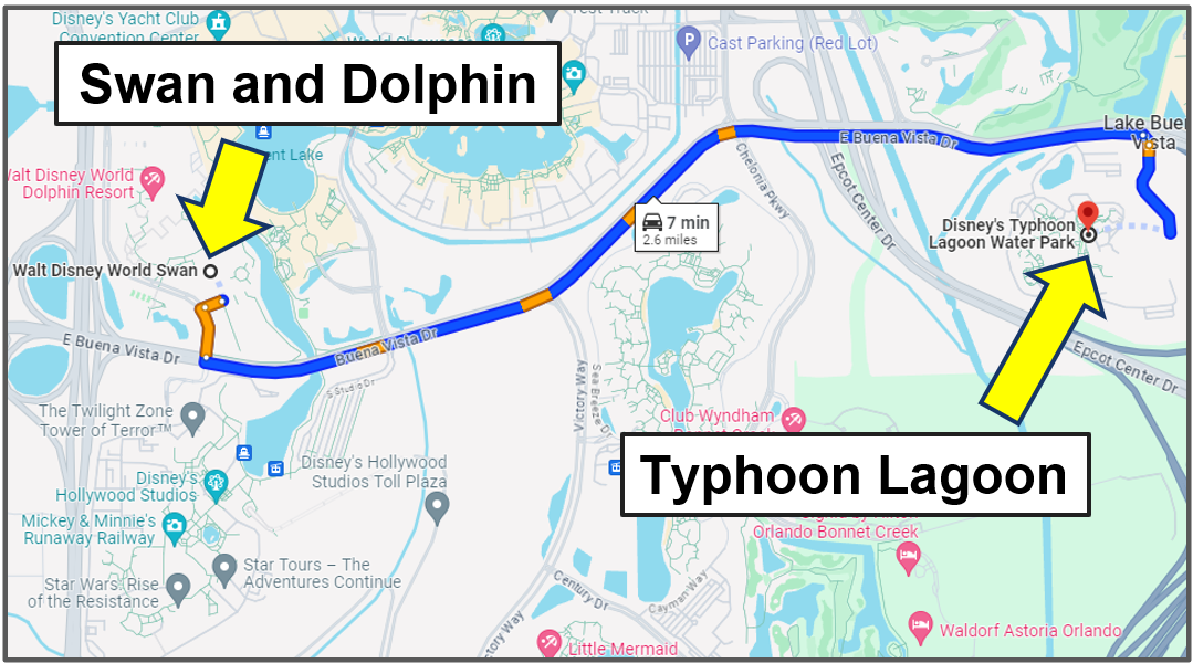 driving yourself from swan and dolphin to typhoon lagoon