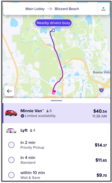 wilderness lodge to blizzard beach via lyft