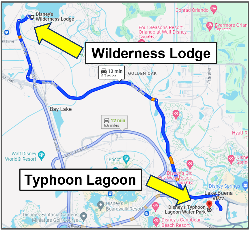 drive yourself from wilderness lodge to typhoon lagoon