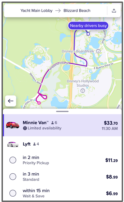 yacht club to blizzard beach by lyft