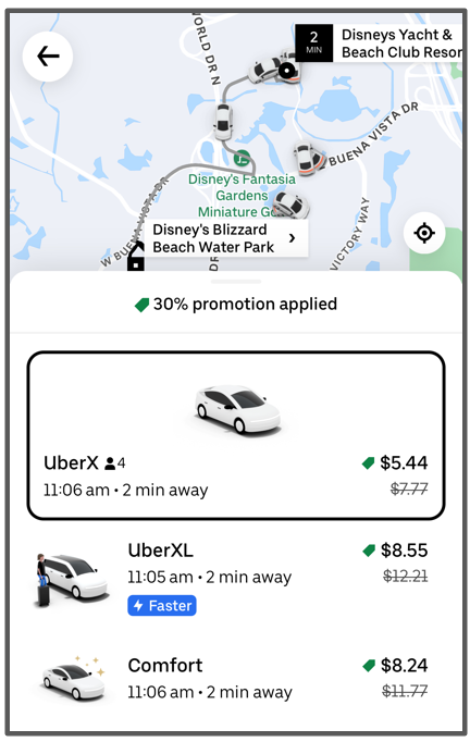 yacht club to blizzard beach via uber